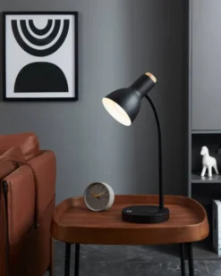 Eglo Veradal bordlampe m/Qi-oplader sort/træ