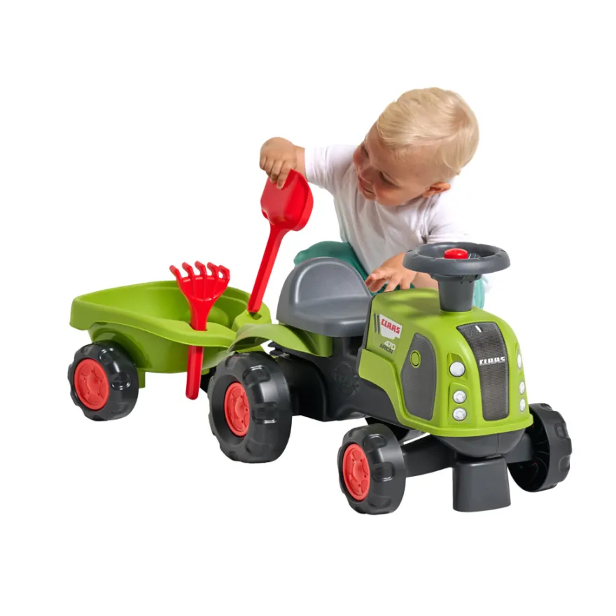 Falk Claas-traktor m/vogn, rive, skovl, rat og horn