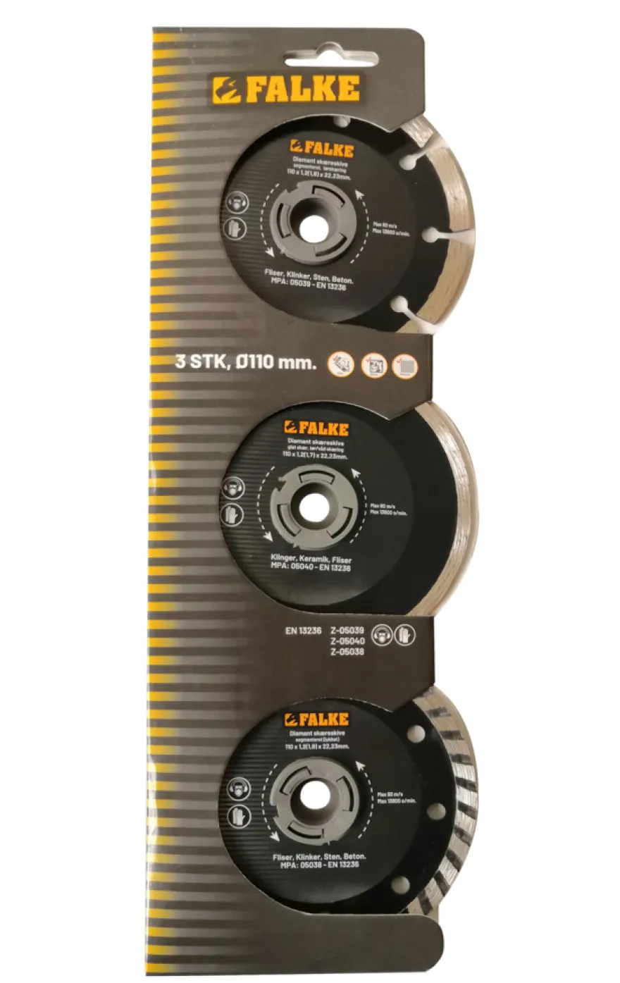 Falke® diamantskæreskivesæt Ø110 mm - 3 stk.