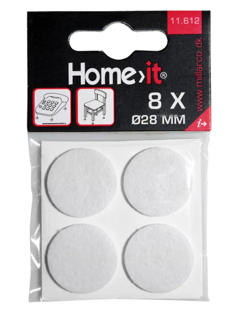 Filtpuder selvklæbende Ø28 mm hvid - 8 stk.