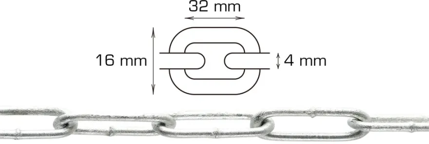 Galvaniseret kæde langleddet Ø4 mm x 5 meter
