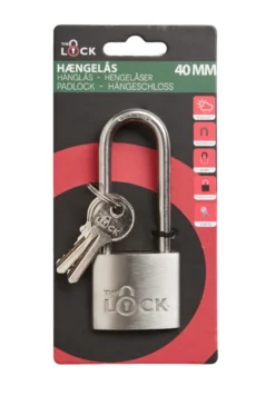 Hængelås m/to nøgler lang model 40 mm rustfrit stål