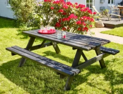 HORTUS bord-/bænkesæt fyrretræ sort 177 x 155 cm
