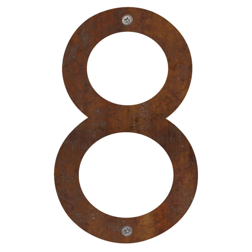 Husnummer 8 stål rustlook 25 cm