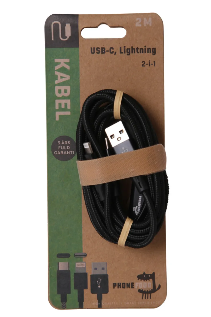 2-i-1 opladerkabel 2 meter