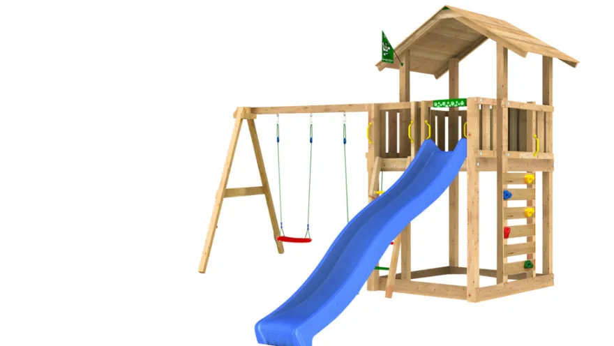 Jungle Gym Chalet 2.1 legetårn med rutsjebane & gyngestativ