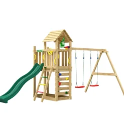 Jungle Gym Safari legetårn m/grøn rutsjebane & gynger grøn