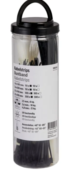 Kabelstrips ass. størrelser 1000 stk.