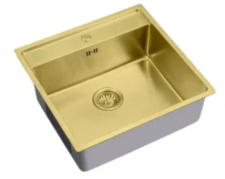 Køkkenvask m/hanehul & bagkant messingfinish 540x520 mm