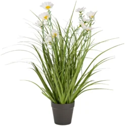 Kunstgræs med margueritblomster 50 cm