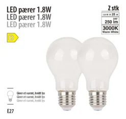 LED-filamentpære 1,8 W E27 2-pk.