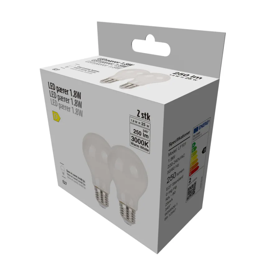 LED-filamentpære 1,8 W E27 2-pk.