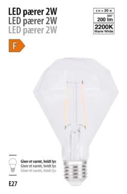 LED-filamentpære diamant 2 W E27