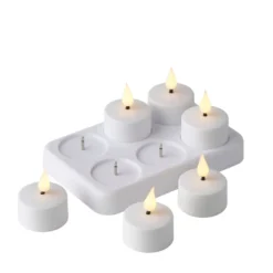 LED-fyrfadslys m/fjernbetjening genopladelig hvid 6-pk.