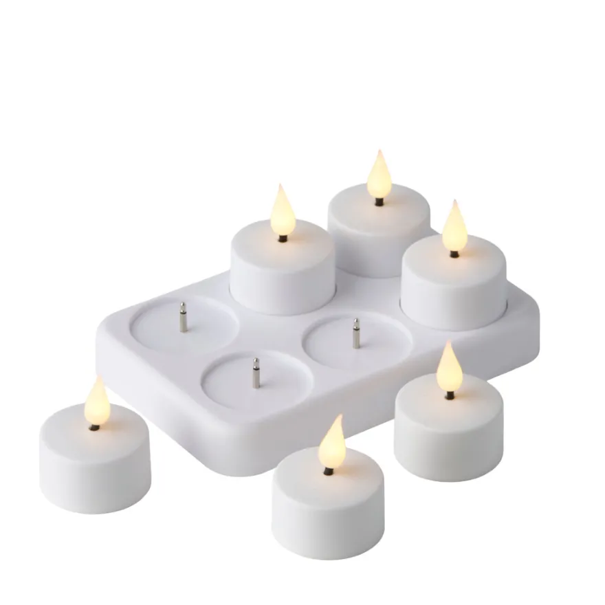 LED-fyrfadslys m/fjernbetjening genopladelig hvid 6-pk.