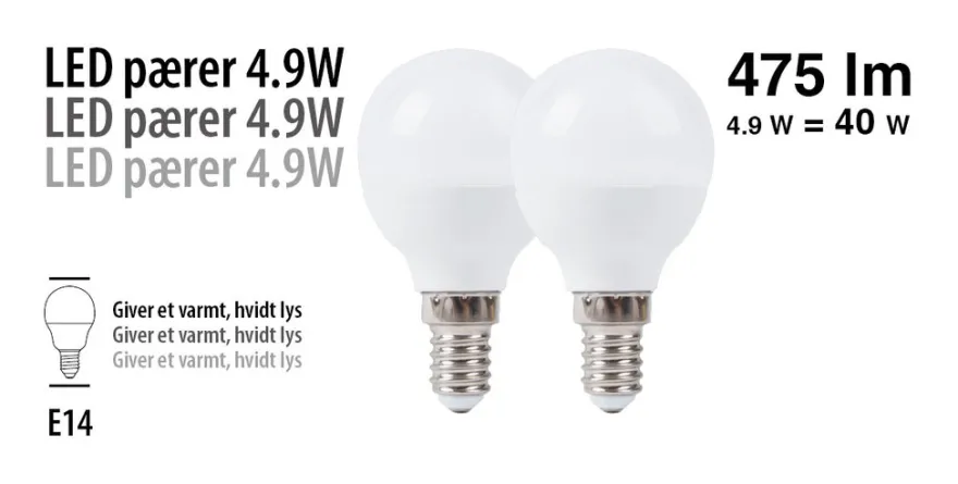 LED-kronepære 4,9 W E14 2-pk.