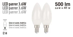 LED-pære kerte 3,6 W E14 2-pk.