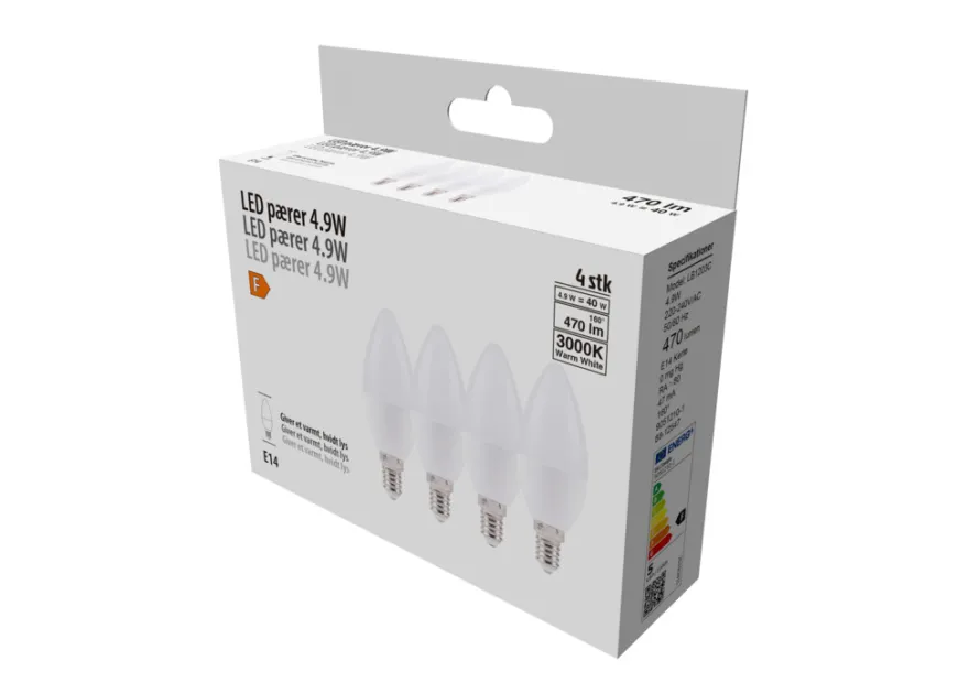 LED-pære kerte E14 4,9 W 4-pk.