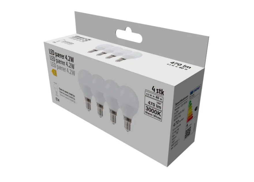 LED-pære krone 4,2 W E14 4-pk.
