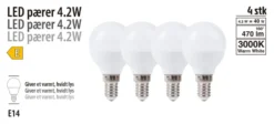 LED-pære krone 4,2 W E14 4-pk.