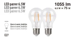 LED-pære standard 6,5 W E27 2-pk.