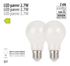 LED-pære standard 2,7 W E27 2-pk.