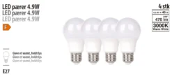 LED-pære standard 4,9 W E27 4-pk.