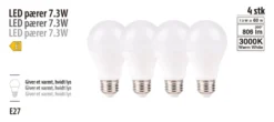 LED-pære standard 7,3 W E27 4-pk.