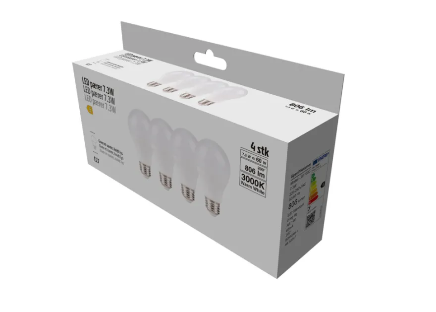 LED-pære standard 7,3 W E27 4-pk.