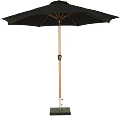 Markedsparasol Stockholm Ø300 cm sort/teak m/krank - Sunlife®
