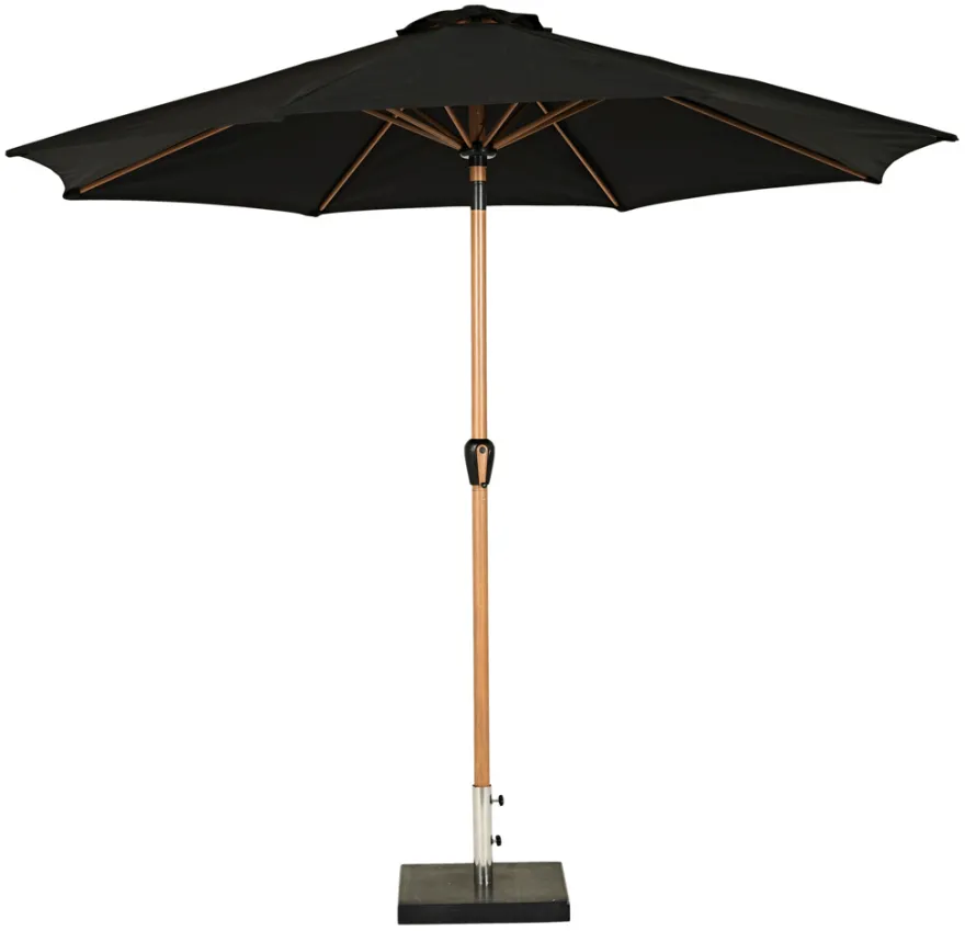 Markedsparasol Stockholm Ø300 cm sort/teak m/krank - Sunlife®