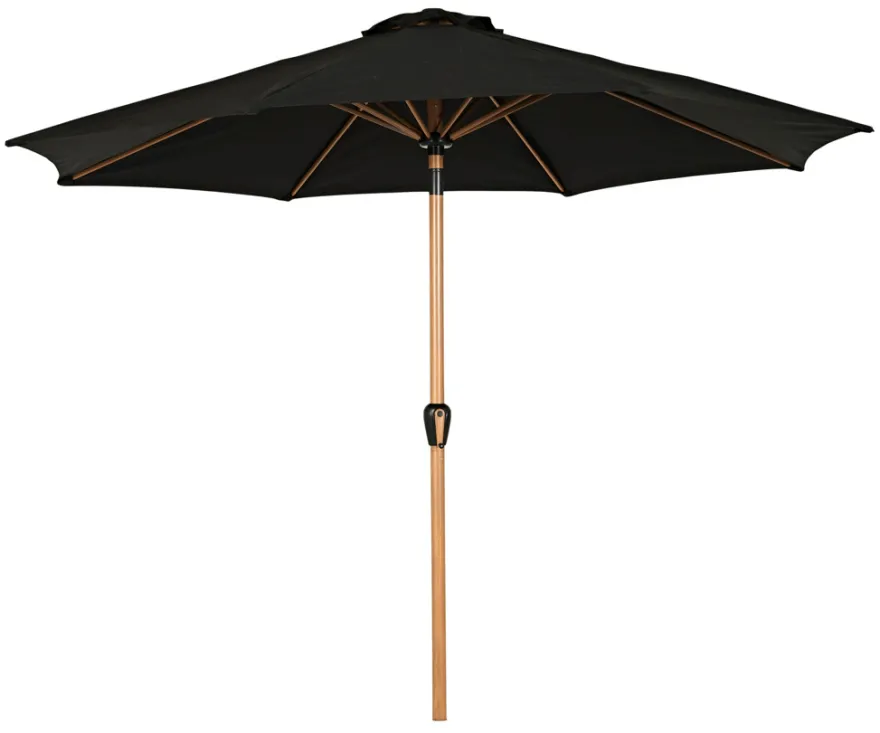 Markedsparasol Stockholm Ø300 cm sort/teak m/krank - Sunlife®