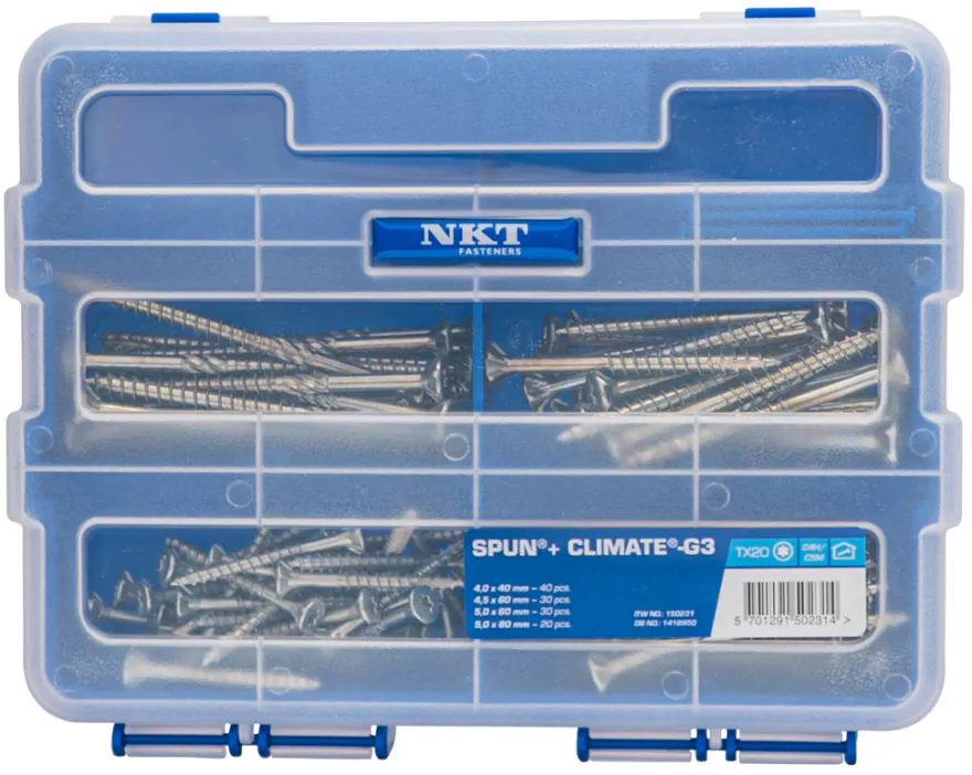 NKT Fasteners Climate spunskrue sortimentskasse 120 stk.