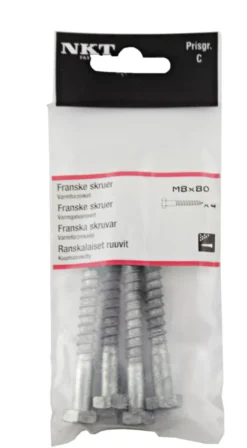 NKT Fasteners fransk skrue 8 x 80 mm - 4 stk.