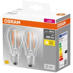 Osram LED Base standardpære E27 7 W 2-pk.