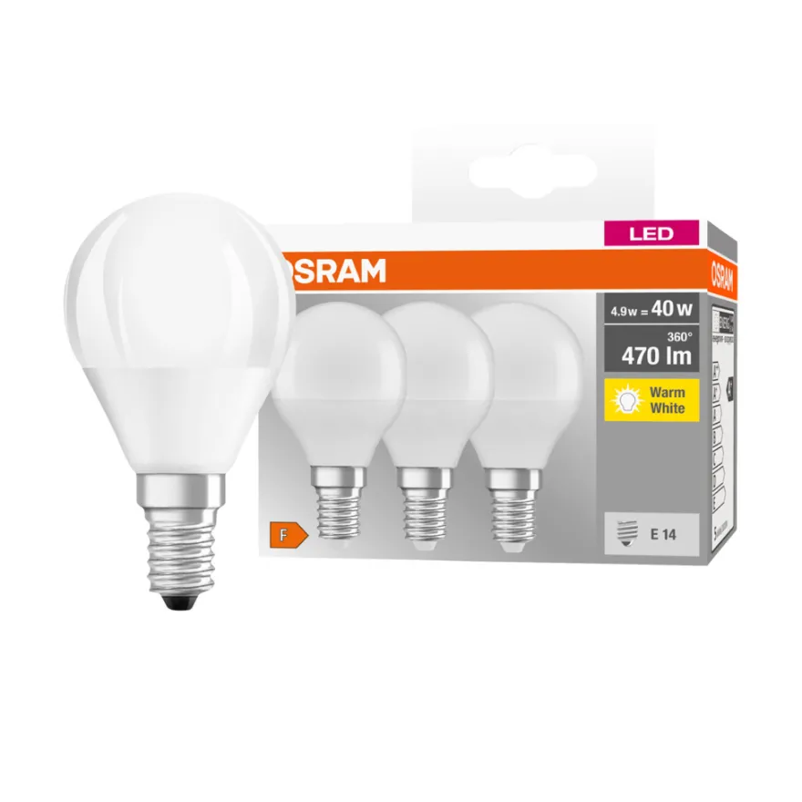 Osram LED kronepære E14 4,9 W 3-pk.