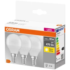 Osram LED kronepære E14 4,9 W 3-pk.