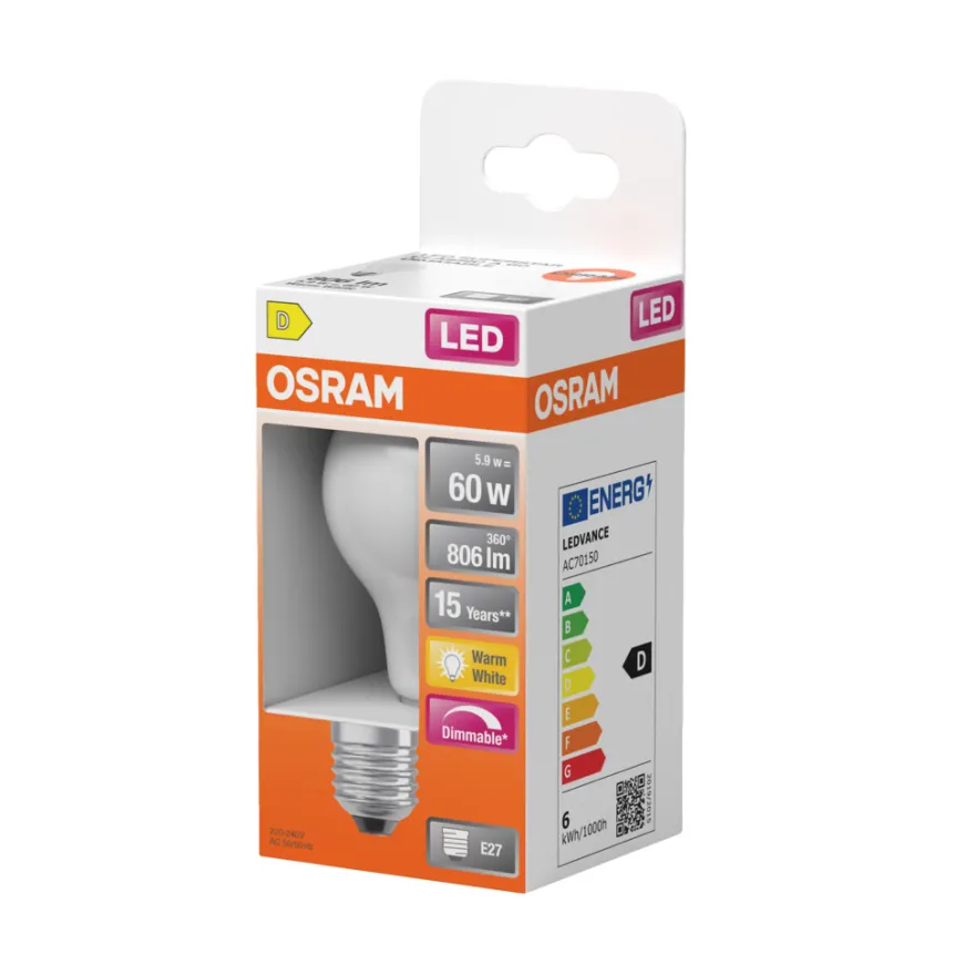 Osram LED Superstar Classic mat standardpære dæmpbar E27 7 W