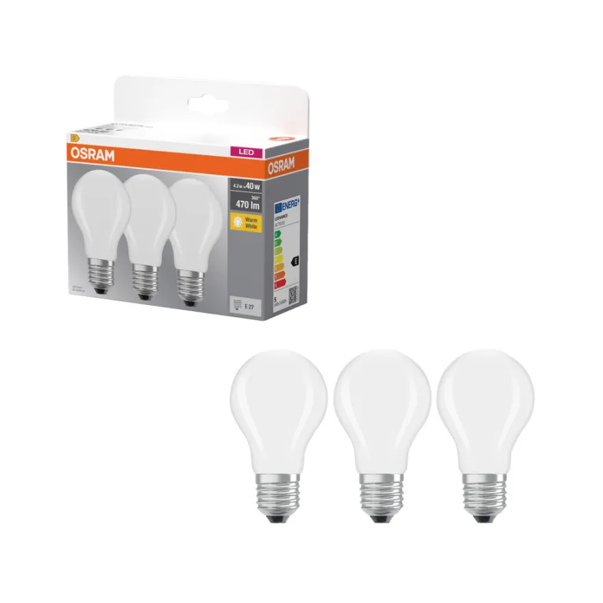 Osram LED-pære STD mat E27 4,2 W 3-pk.