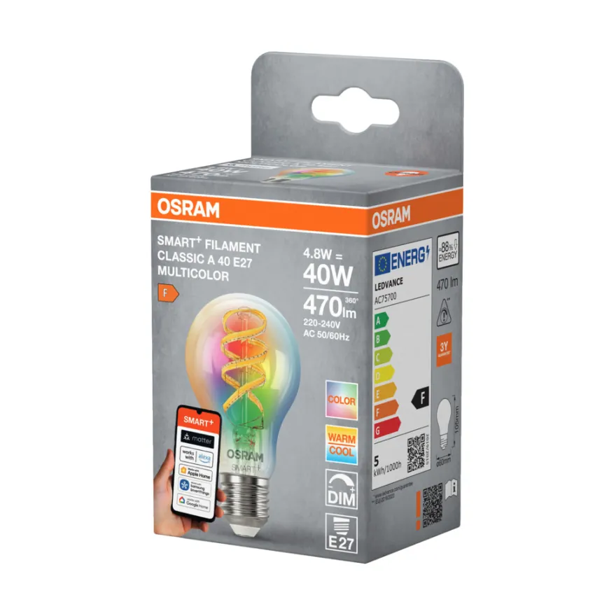 Osram SMART+ klar filamentpære RGBW E27 4,8 W
