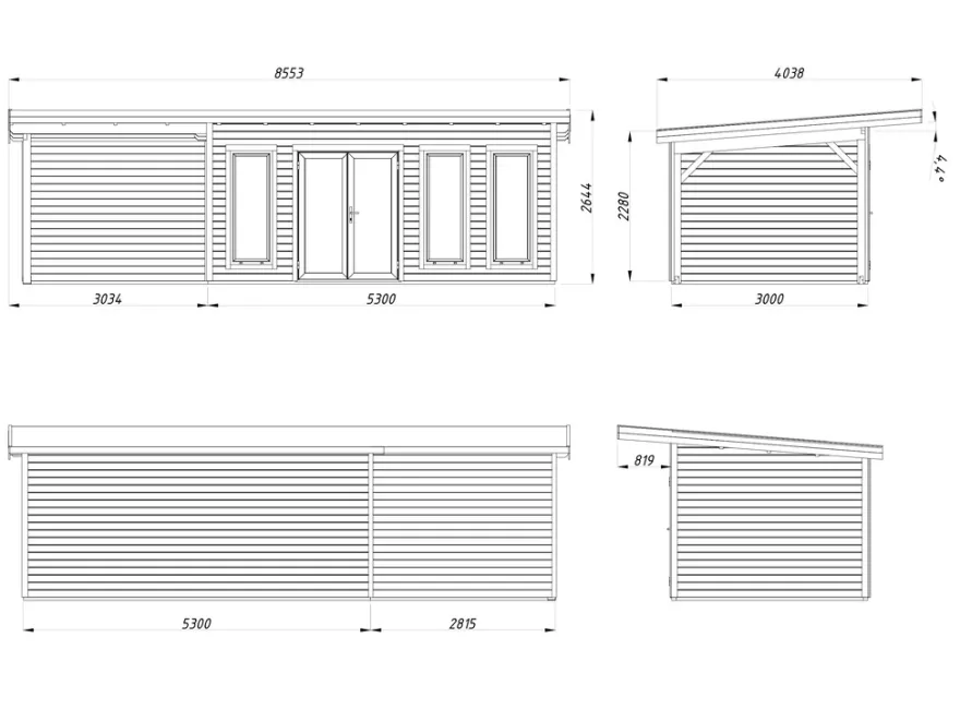 Palmako hytte Aurelia 4 855 x 404 cm