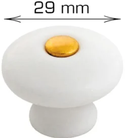 Porcelænsknop guld center Ø29 mm 2 stk.