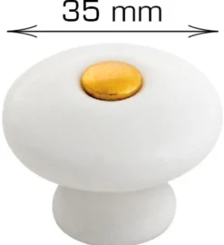 Porcelænsknop guld center Ø35 mm 2 stk.