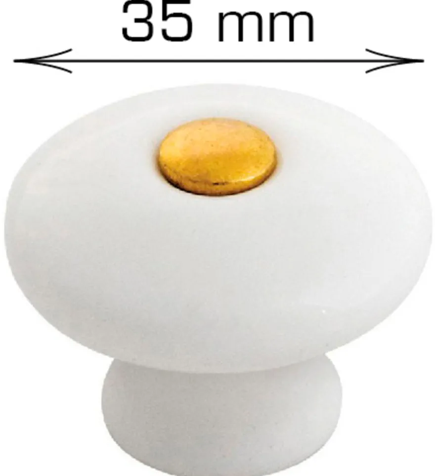 Porcelænsknop guld center Ø35 mm 2 stk.