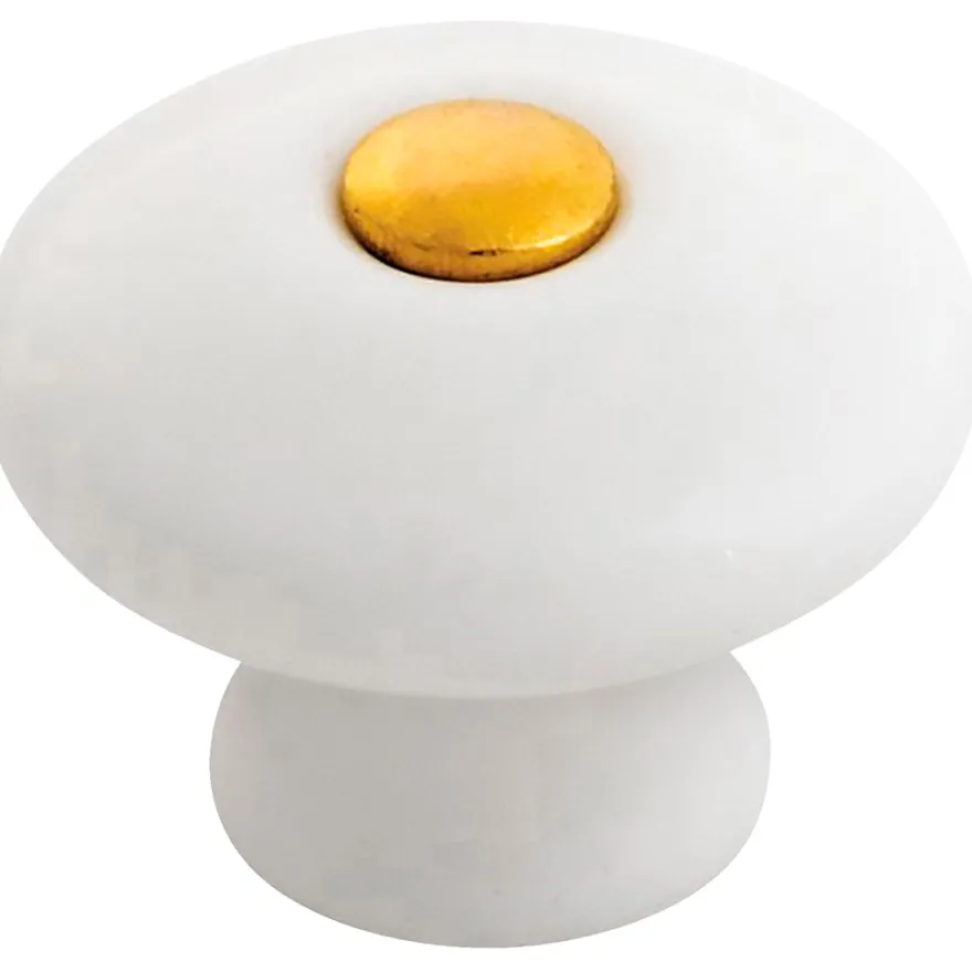 Porcelænsknop guld center Ø35 mm 2 stk.