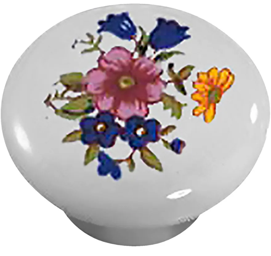 Porcelænsknop hvid med deko Ø32 mm 2 stk.