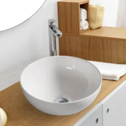 Rund porcelænsvask fritstående/topmonteret hvid Ø40 cm