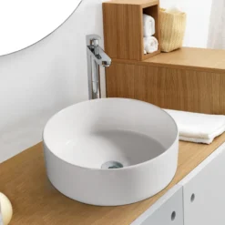 Rund porcelænsvask fritstående/topmonteret hvid Ø36 cm