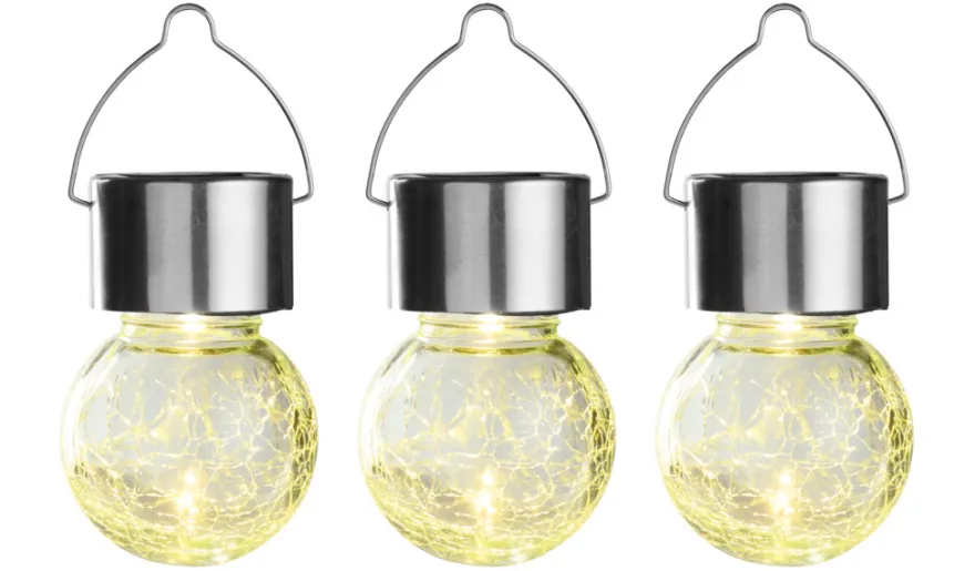 Solcellepære glas/metal Ø6 cm 3-pk. - Garden®