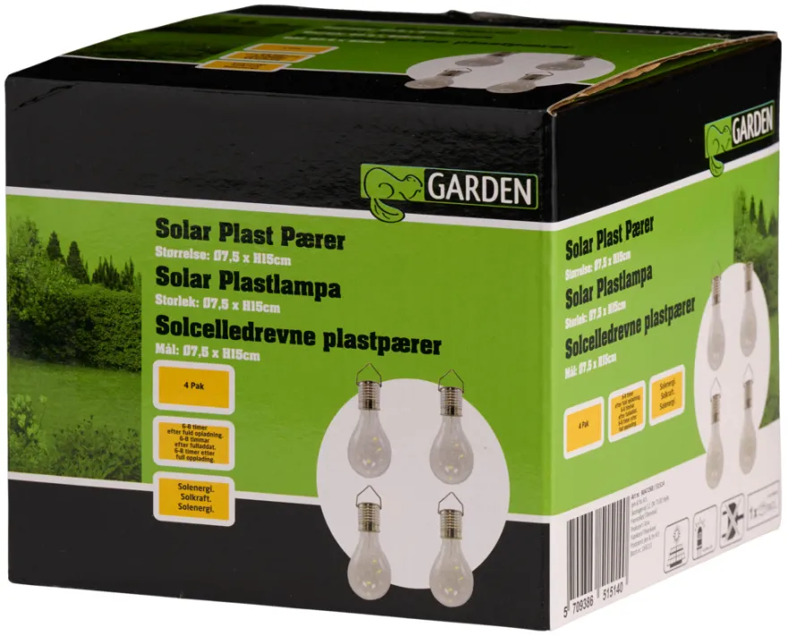 Solcellepærer plast Ø7,5 cm 4-pk. - Garden®